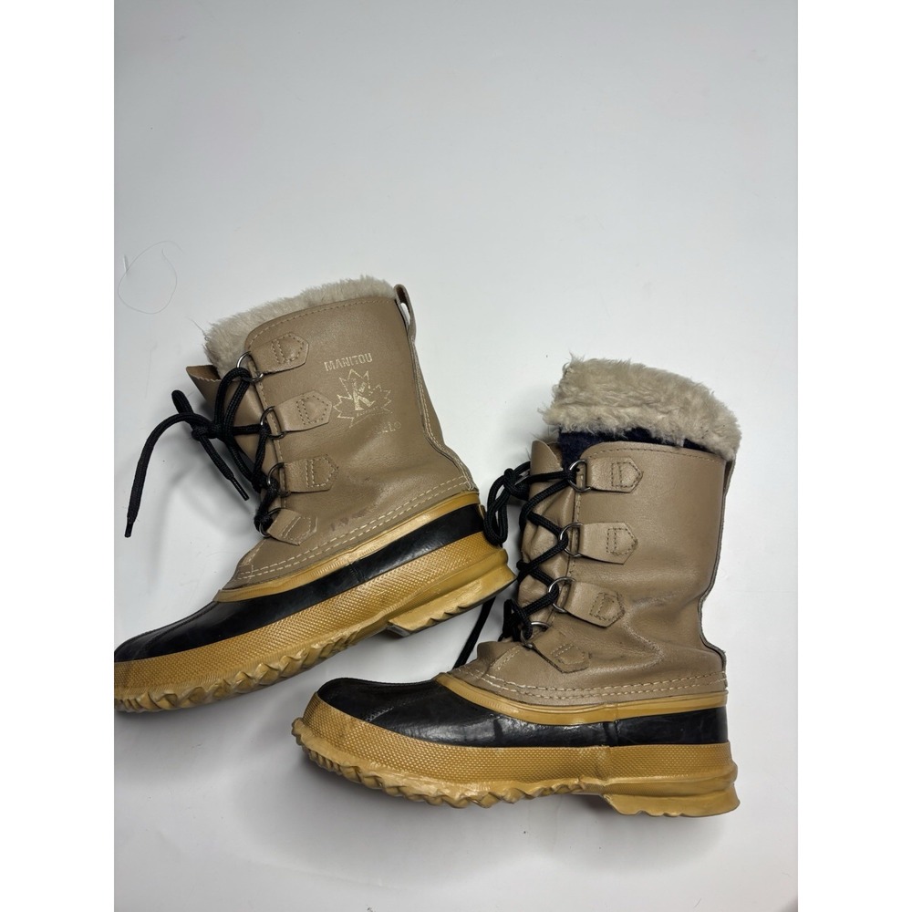 Vintage Men's Sz 5 Women Sz 7.5 Sorel Manitou Leather Boots Wool Blend Insulated
